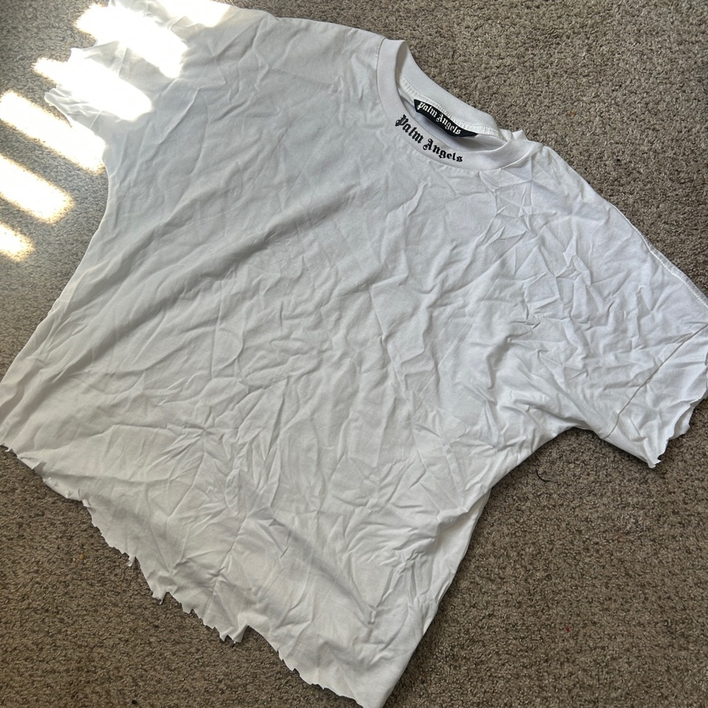 Palm Angels White Distressed T-Shirt (Size: XL)